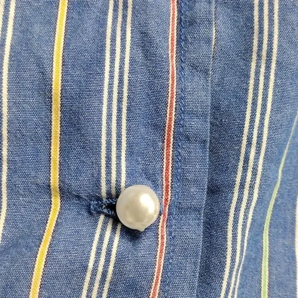 Sarah Bentley Vintage Striped Pearl Button Pleated Back Sleeveless Top - Picture 2 of 15